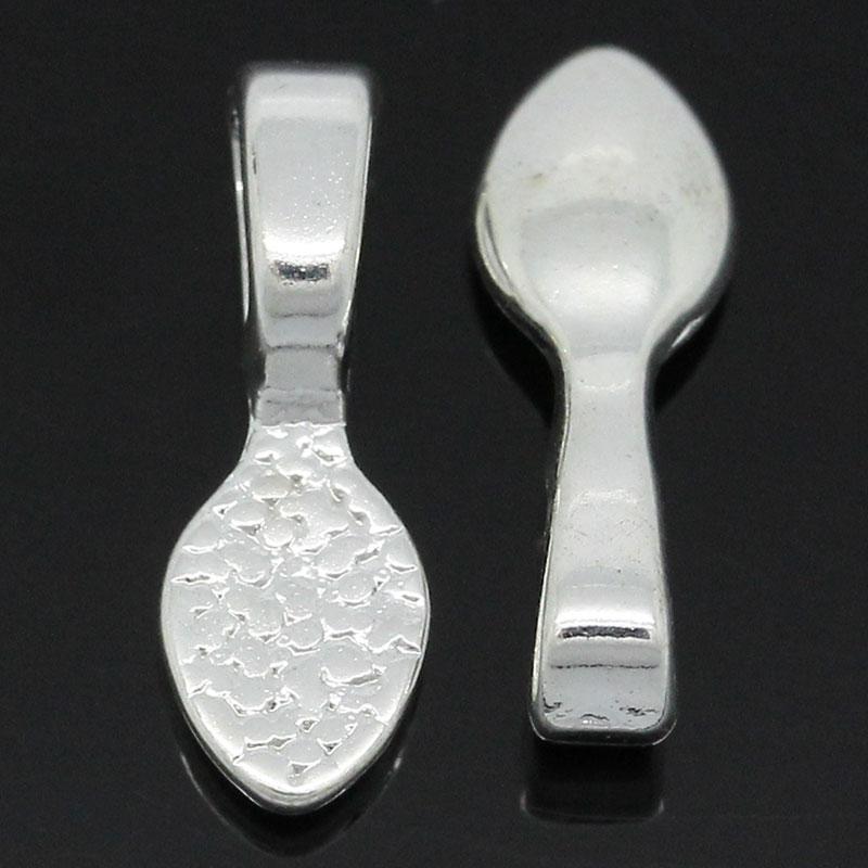 50 Silver Plated Silver Plated Metal Spoon Glue-On Bails for Pendants, flat back . fba0031