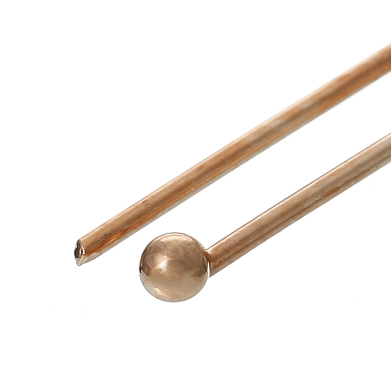 300 ROSE GOLD Metal Ball Head Pins, 3cm long, 30mm (1-1/4"), 21 gauge (thin and bendable), pin0093