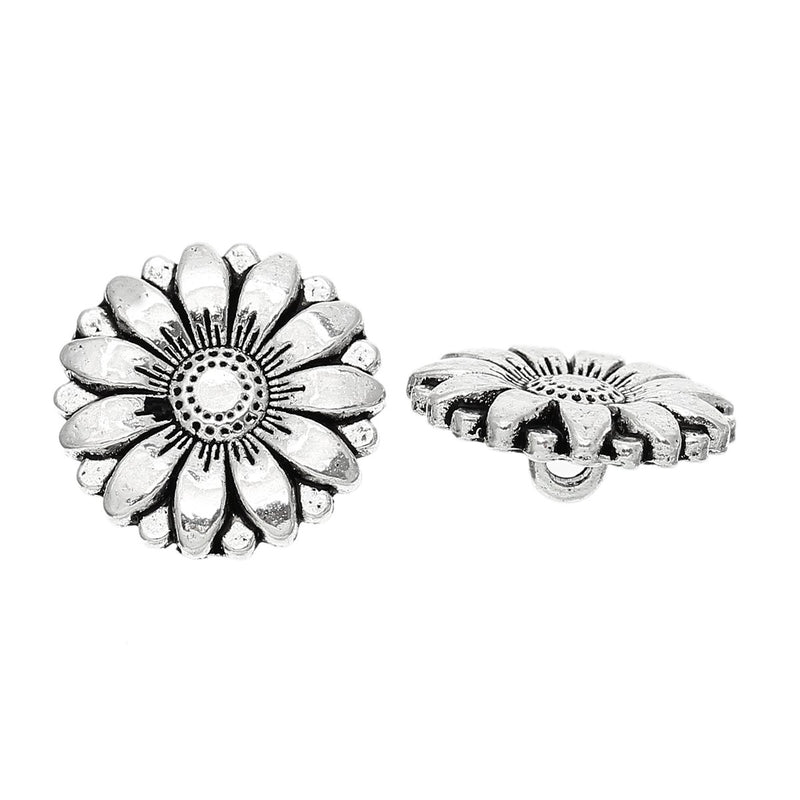 6 Silver Metal FLOWER Shank Buttons daisy flower button  but0239