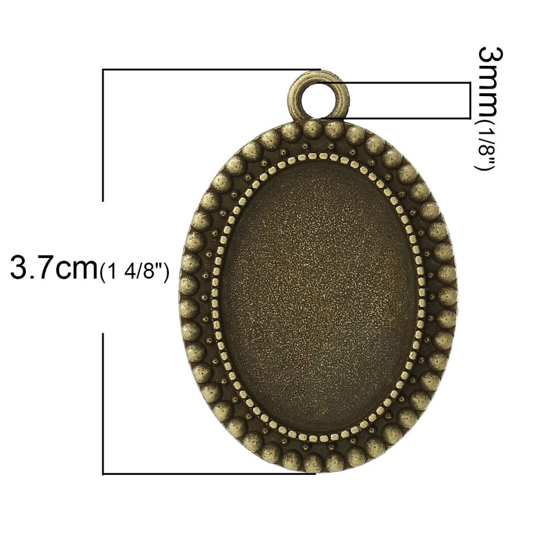 10 Oval Bezel Blanks, Bronze Bezel Charms, Cabochon Blanks, Bezel Tray Charms, Fits 25x18mm, chs3427