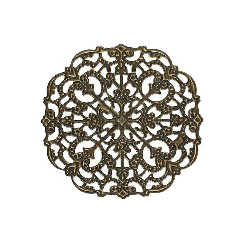 10 Large Antique Bronze Flat Filigree Circle Metal Embellishment Findings, 5.6cm  fil0044a