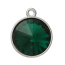 4 EMERALD GREEN Rivoli Charm, Crystal Glass in Silver Bezel chs1547
