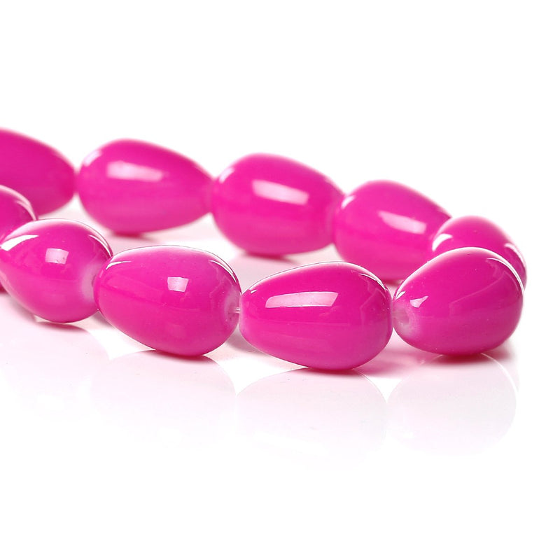 15mm HOT PINK Glass Beads, TEARDROP Briolette Shape, Fuchsia, 32" strand, bgl0993