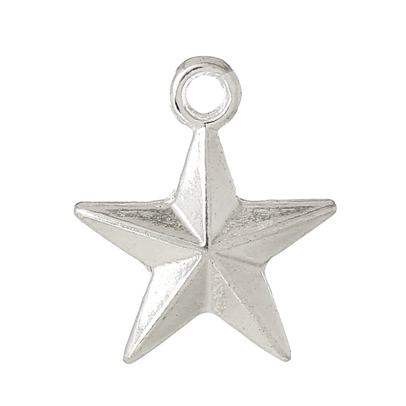 50 Silver Plated STAR Charm Pendants, 1/2", beveled double-sided design, same on front and back, chs1658b