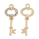 4 Gold Plated KEY Charm Pendants with Rhinestones, chg0169
