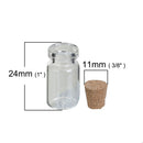 10 Tiny Glass Bottles Vials, 2.8cm tall, potion jars, 28mm x 13mm, cork included, fin0724