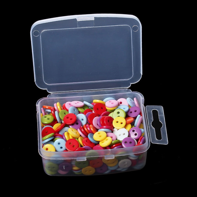 400 Mixed Acrylic Buttons plus BONUS Storage Box, round, 2 holes, mixed colors, 3/8" (9mm)   but0218