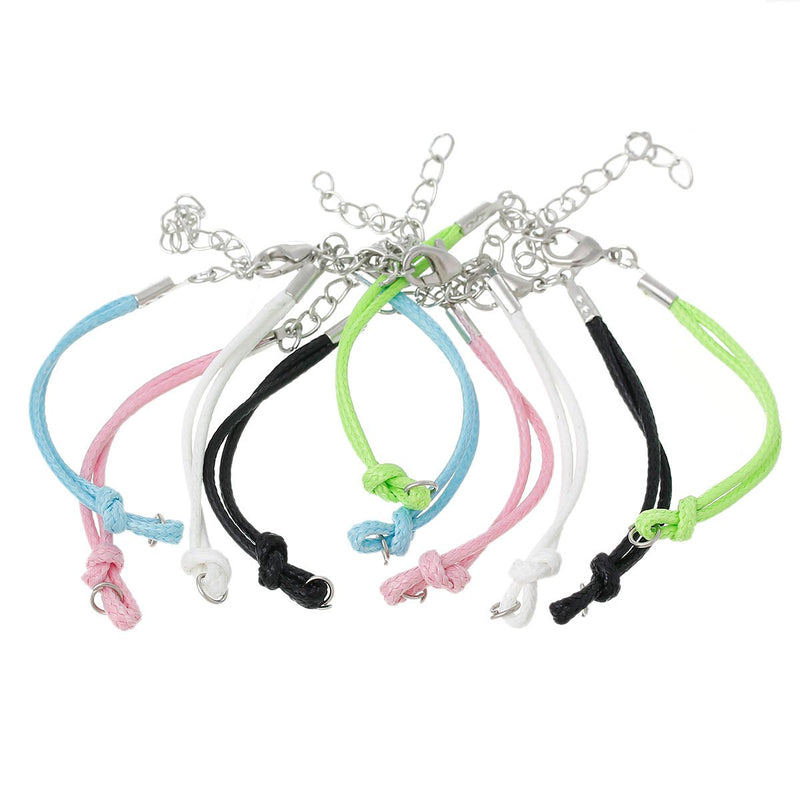10 Bracelet Blanks Connectors MIXED COLORS Nylon Cords with Lobster Clasp, 5-5/8" long plus 1-1/2" extender chain, cor0059