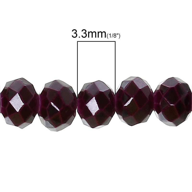 4mm DARK PURPLE Glass Rondelle Beads, faceted, full strand, 100 beads, bgl1095