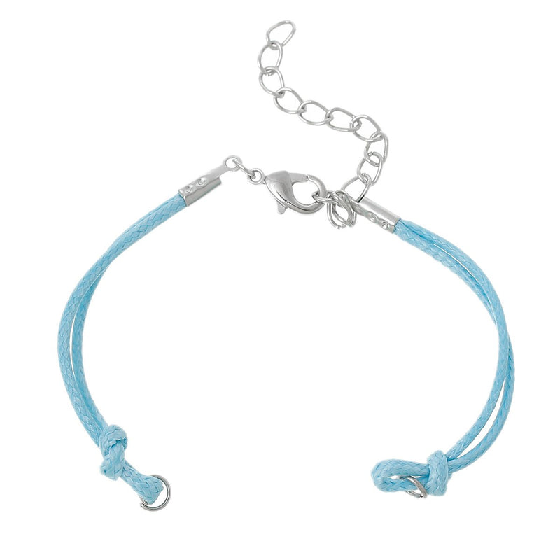 10 Bracelet Blanks Connectors BABY BLUE Nylon Cords with Lobster Clasp, 5-5/8" long plus 1-1/2" extender chain, cor0049