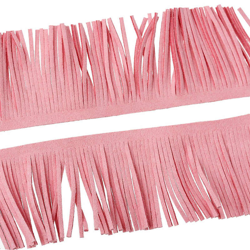 2m LIGHT PINK Tassel Fringe, 2" wide, Faux Suede, Velvet Suede Fringe, Vegan Leather Suede, 2mm thick, 2 meters long, cft0084