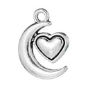 10 Silver MOON HEART Charms, love you to the moon and back, chs1893
