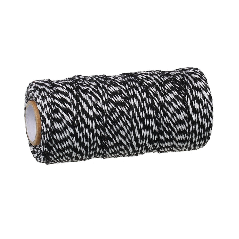 Black Baker's Twine, 1.5mm Cotton Cord, striped with white, 100 yard spool, cor0471