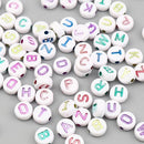 10mm Alphabet Coin Beads, White with Metallic Letters, x300 acrylic beads bac0410