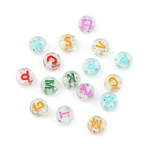7mm Alphabet Coin Beads, Clear Glitter, x500 acrylic beads bac0434