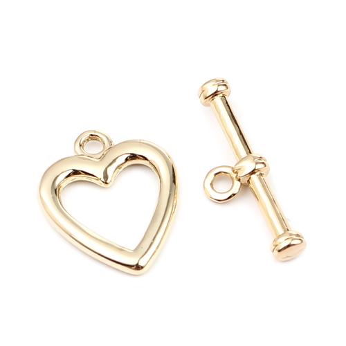 10 Sets Light 16k Gold Plated Toggle Clasps, Heart, fcl0445