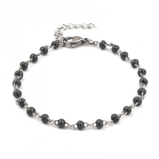 Gray and Silver Beaded Anklet or Bracelet, Stainless Steel, 6.75" long, jlr0306
