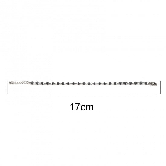 Gray and Silver Beaded Anklet or Bracelet, Stainless Steel, 6.75" long, jlr0306