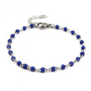 Dark Blue and Silver Beaded Anklet or Bracelet, Stainless Steel, 6.75" long, jlr0304