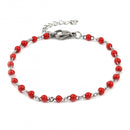 Red and Silver Beaded Anklet or Bracelet, Stainless Steel, 6.75" long, jlr0305