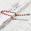 Red and Silver Beaded Anklet or Bracelet, Stainless Steel, 6.75" long, jlr0305