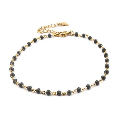Gold Stainless Steel Anklet with gray enamel, jlr0285
