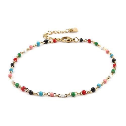 Gold Stainless Steel Anklet with rainbow enamel, jlr0291