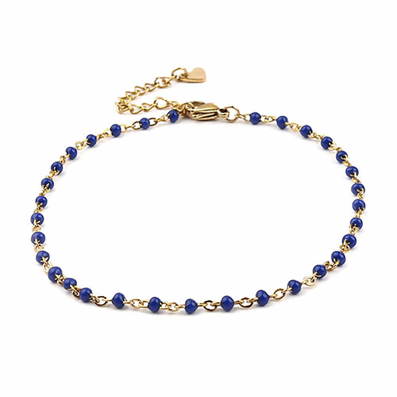 Gold Stainless Steel Anklet with royal blue enamel, jlr0290
