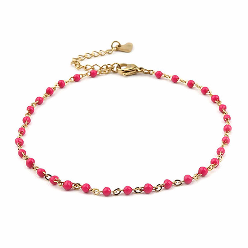 Gold Stainless Steel Anklet with pink enamel, jlr0287