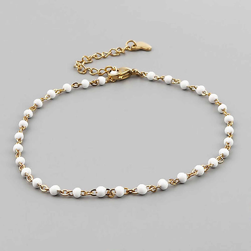 Gold Stainless Steel Anklet with white enamel, jlr0289