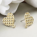 10 Gold Earring Post Blanks, Heart ear studs with loop, fin1104