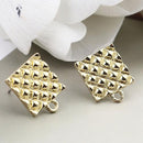 10 Gold Earring Post Blanks, Square ear studs with loop, fin1086