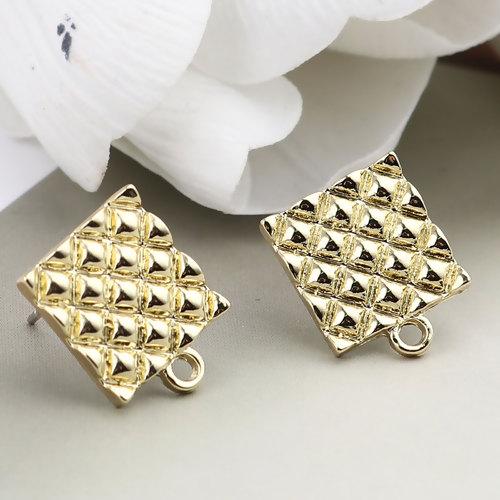 10 Gold Earring Post Blanks, Square ear studs with loop, fin1086