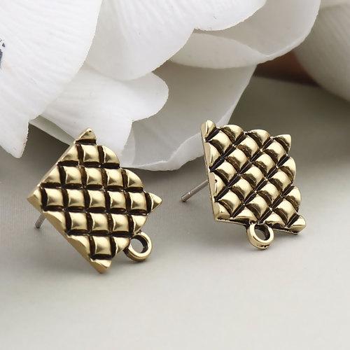 10 Antiqued Gold Earring Post Blanks, Square ear studs with loop, fin1085