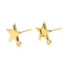 6 Gold Earring Post Blanks, star ear studs with loop, fin1114