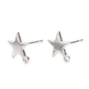 6 Silver Earring Post Blanks, star ear studs with loop, fin1113