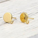 6 Gold Earring Post Blanks, ear studs with loop, fits 8mm, fin1106