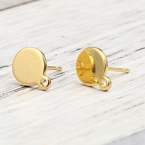6 Gold Earring Post Blanks, ear studs with loop, fits 8mm, fin1106