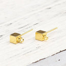 6 Gold Earring Post Blanks, cube ear studs with loop, 4mm cube, fin1105