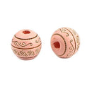 10mm Round Pink Wood Beads, Carved Beads, 20 beads, bwd0049