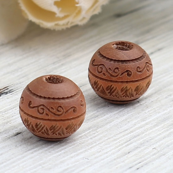 10mm Round Terra Cotta Wood Beads, 20 beads, bwd0051