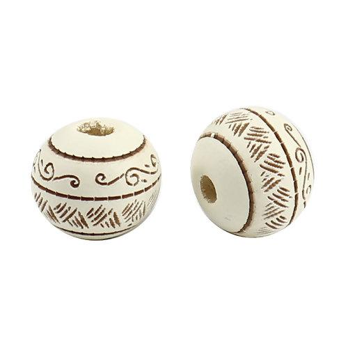 10mm Round White Wood Beads, Carved Beads, 20 beads, bwd0048