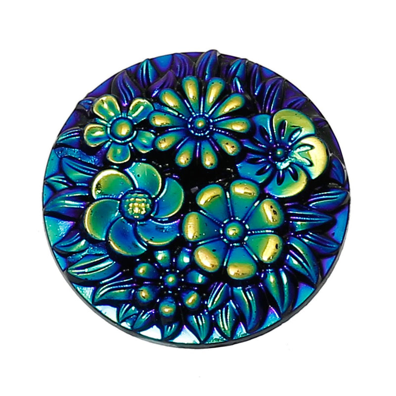 10 Round Resin Metallic BLUE FLOWER Cabochons, 20mm cab0333