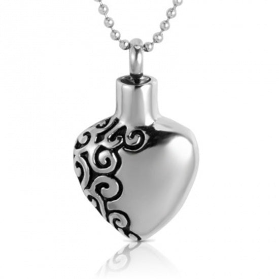 Potion Necklace, Stainless Steel Heart, fill with liquid or ashes, chs7919