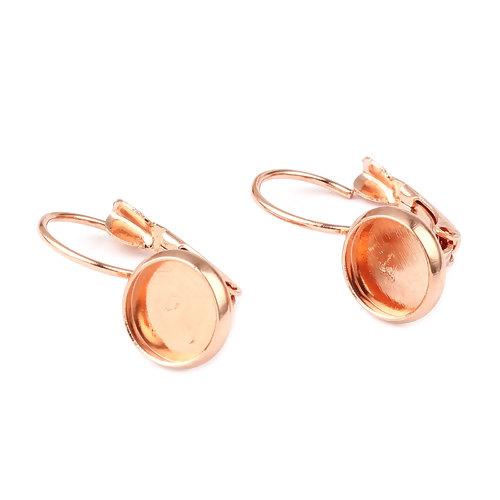 10 copper rose gold bezel earring components, fits 8mm cabochons round, lever back, fin1133