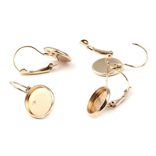 10 light gold plated cabochon bezel setting lever back earrings, fits 12mm round inside tray fin1110