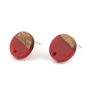 6 Resin and Wood Earring Post Blanks, Red, 14mm dia, fin1144
