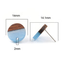 6 Resin and Wood Earring Post Blanks, Ocean Blue, 14mm dia, fin1146