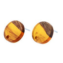 6 Resin and Wood Earring Post Blanks, Tortoiseshell Amber, 14mm dia, fin1128