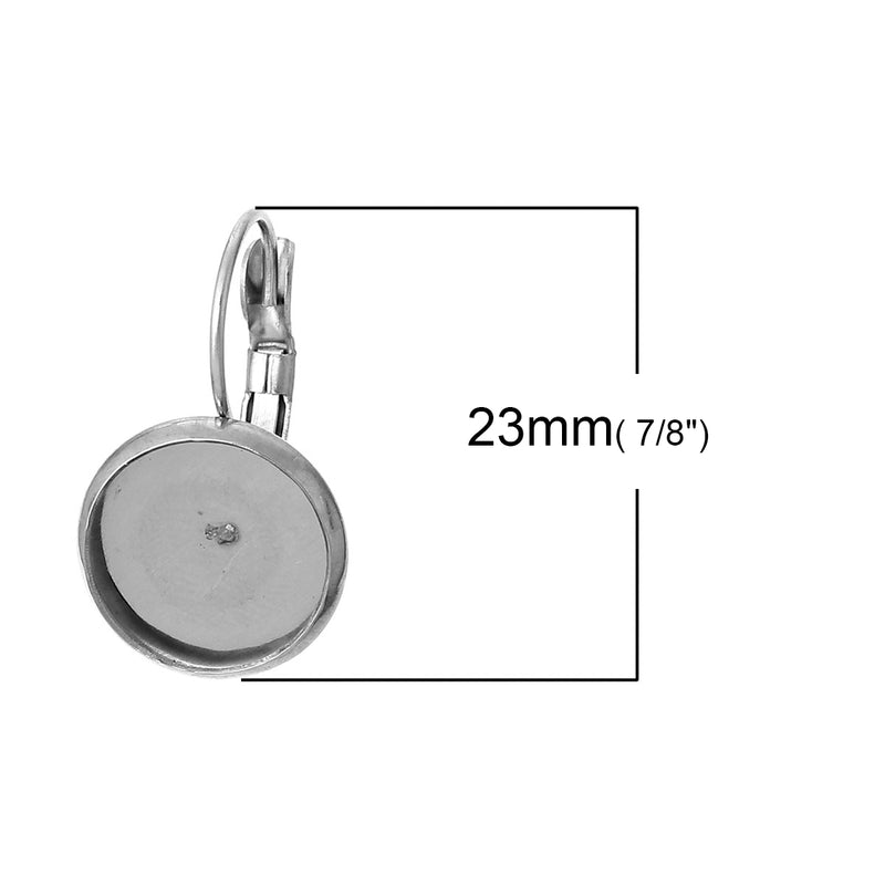 10 (5 pairs) stainless steel cabochon bezel setting lever back earring components, fits 12mm round inside tray fin0451